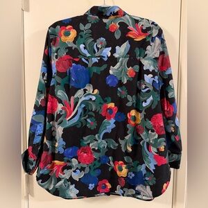 Chico's Navy and Black Printed Top with Label Detail